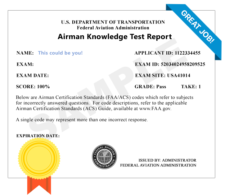 FAA Private Pilot Airplane (PAR) Knowledge Test Score Results