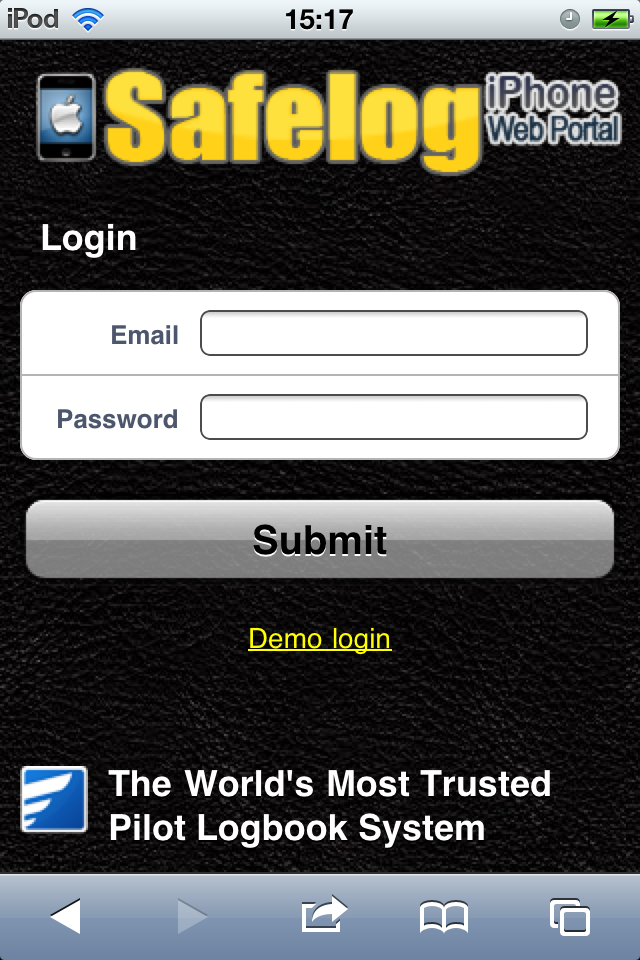 Safelog Pilot Logbook iPhone/iPad Web Portal Screenshot 1